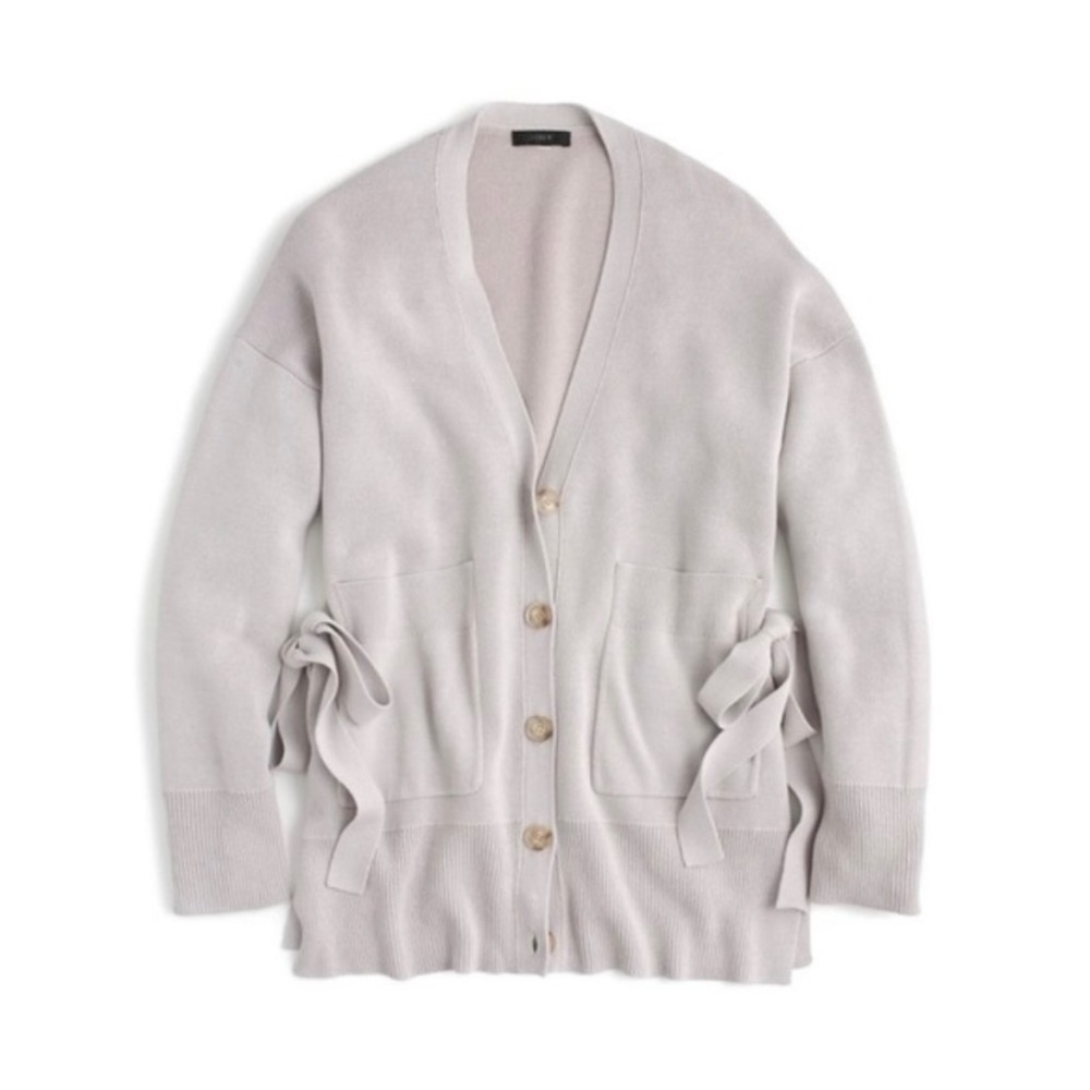 j. crew - slouchy side tie cardigan sweater pockets ribbed trim bows